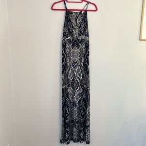 International Concepts Navy Patterned Maxi Dress Size Small